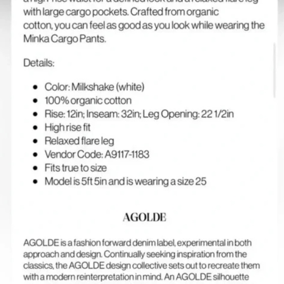 New AGolde Minka Cargo Pants in Milkshake - Picture 8 of 8